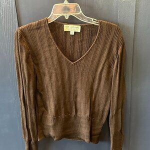 Business Attire Womens, St Johns Knit Brown V Neck, beaded accents Size P